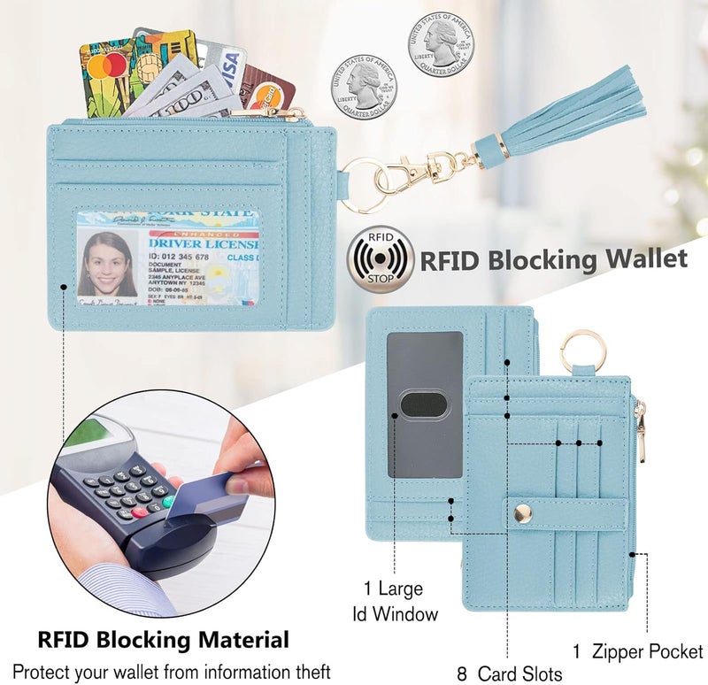 KNGITRYI حافظة مفاتيح مع سوار للنساء، حافظة بطاقات ائتمان رفيعة بتقنية RFID مع سلاسل مفاتيح وخلخال لمفاتيح للرجال والنساء - Image 3